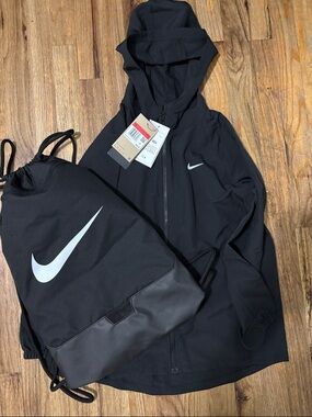 Nike Black Hooded Zip Jacket with Black Nike Drawstring Backpack